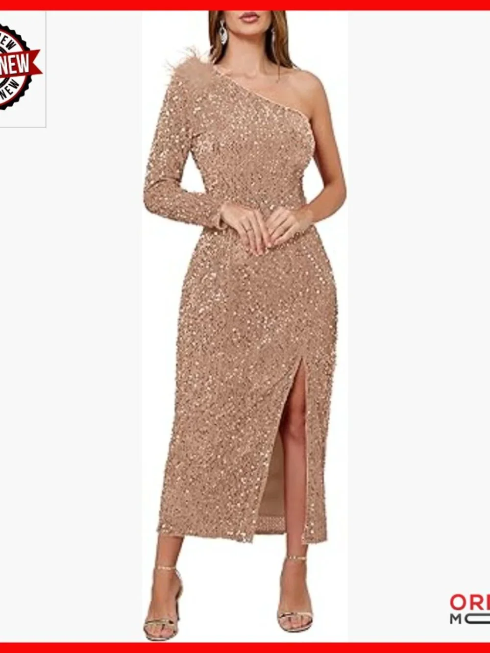 One Shoulder Bodycon Maxi Dress with Sequins and Wrap Design